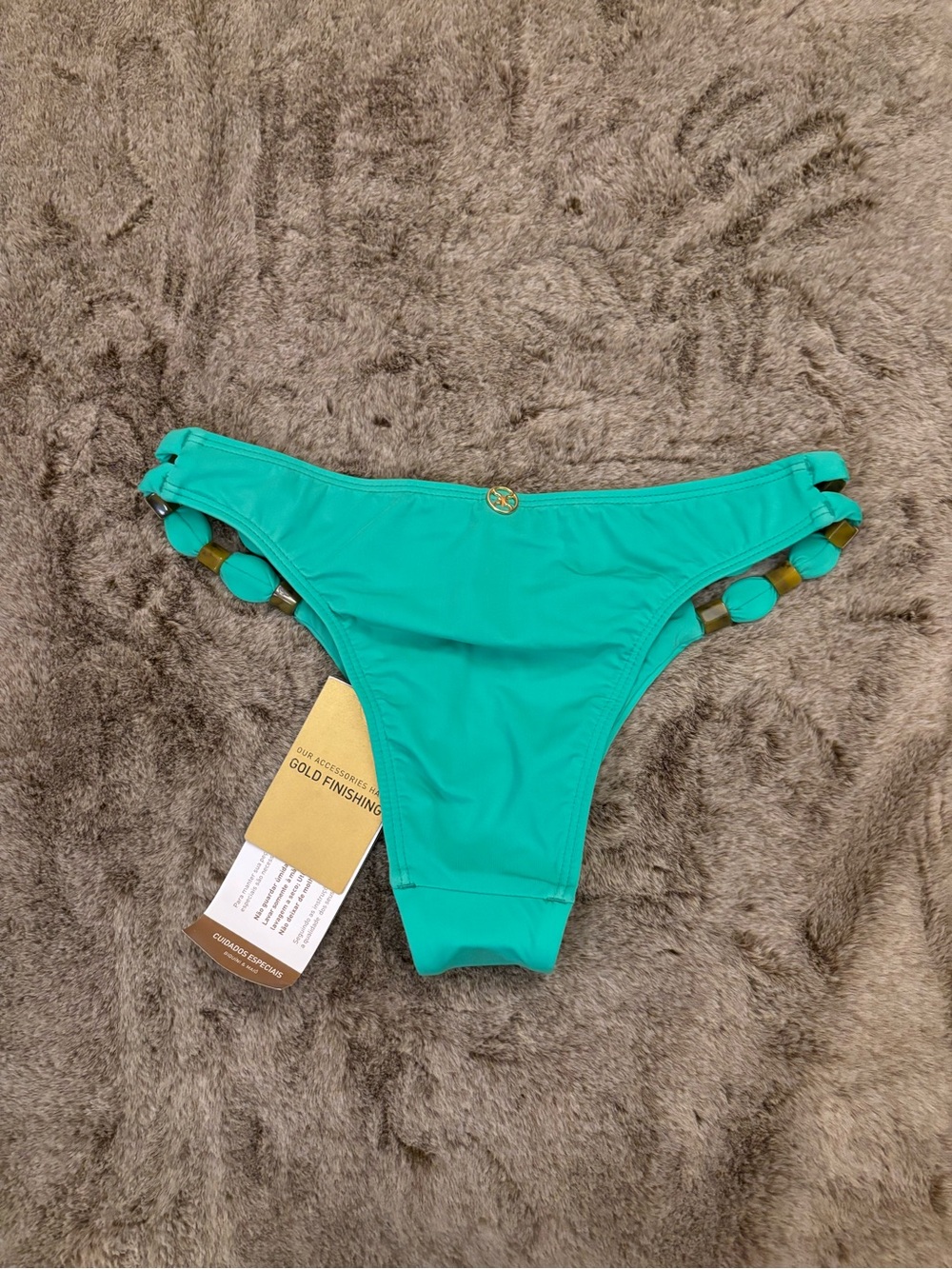 NWT ViX Paula Hermanny Solid Dora Green Beaded Bikini Bottom - Small - Picture 8 of 8